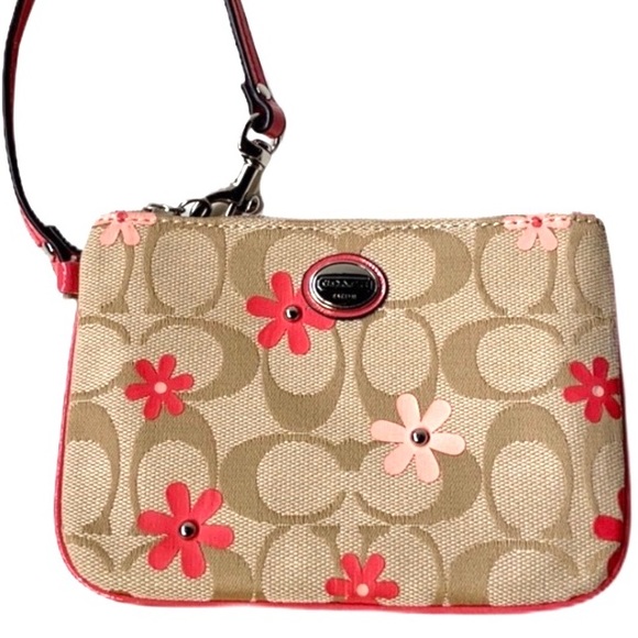 Coach Handbags - Coach Coral & Orange Floral Small Wristlet — NWOT